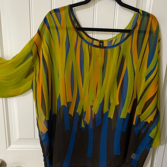 Multicolor sheer blouse with 3/4 sleeves to roll up or leave down - Picture 5 of 5